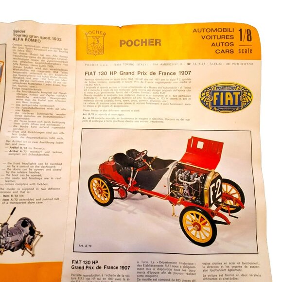 Pocher Model Booklet Brochure Fiat K/70 HP Grand Prix and Alfa Romeo K/73 JH1346 - Picture 3 of 4